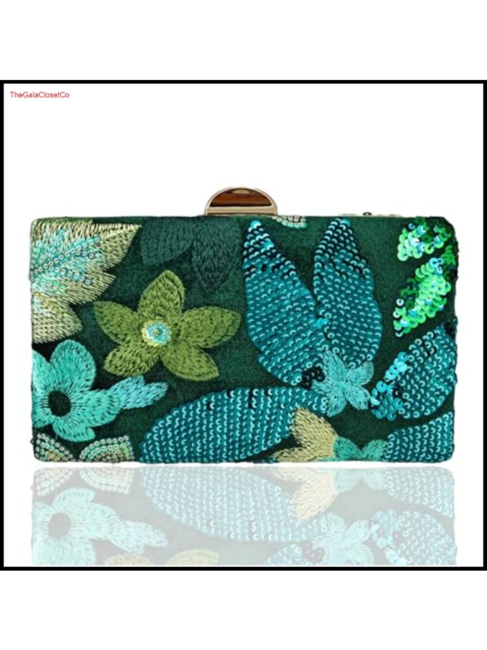 Beaded Sequin Floral Clutch Purse Evening Bag w/ Chain